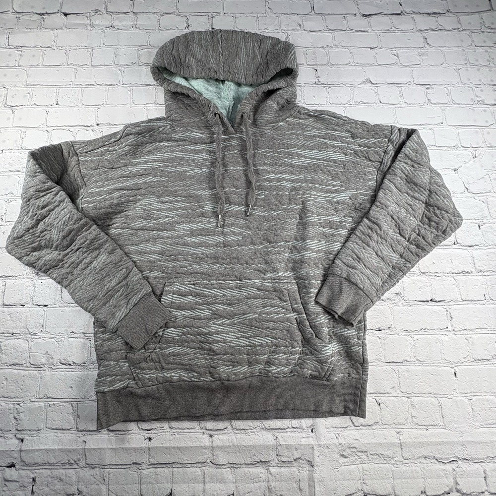 PrAna Hoodie Womens Medium Gray Striped Fleece Pullover Sweatshirt Sweater Top